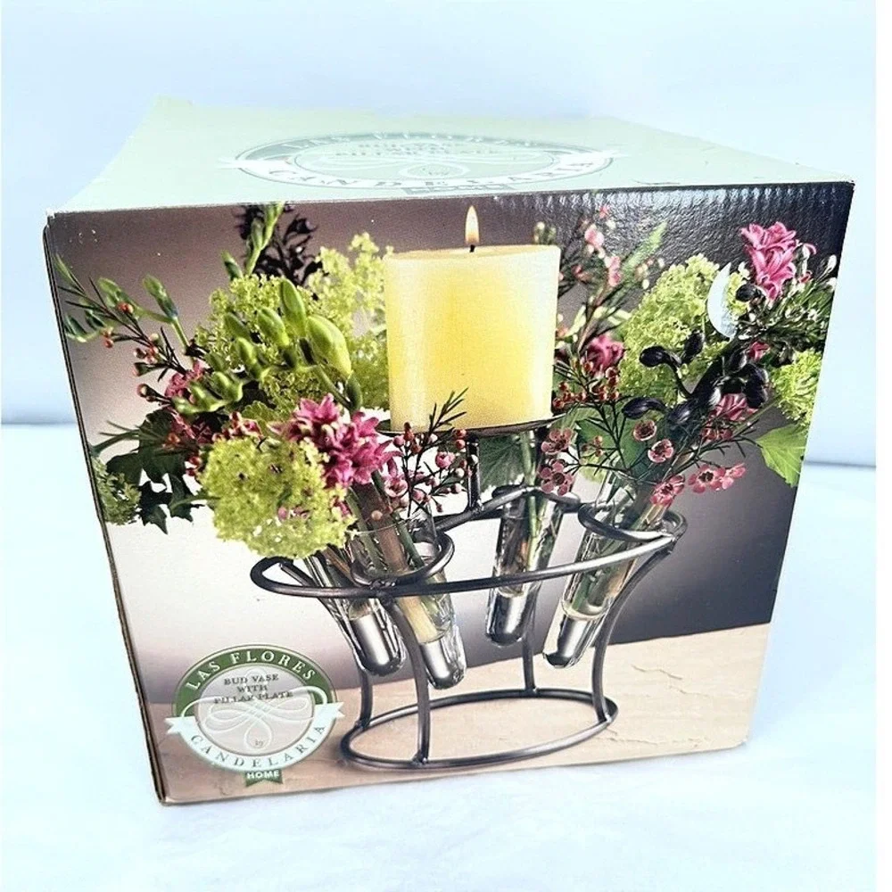 Bud Vase Pillar Plate Candelaria Home Las Flores Wrought Iron Centerpiece Decor